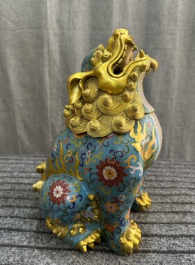 独特收藏纯铜景泰蓝掐丝珐琅朝天吼独角瑞兽薰香炉摆件摆件5000克