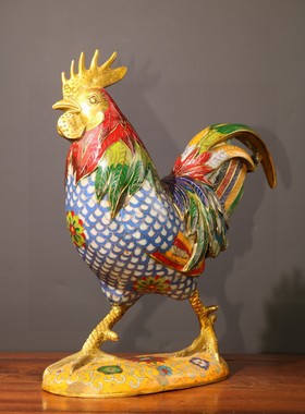 独特收藏纯铜景泰蓝金色掐丝珐琅彩生肖鸡大吉大利大公鸡重3980克