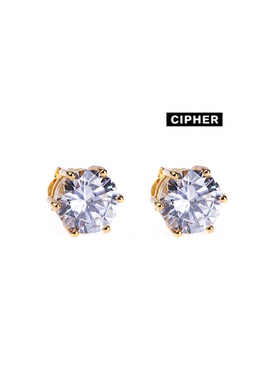 CIPHER 金色纯银耳钉 s925银镀金锆石耳饰嘻哈男镶钻闪潮欧美 ins