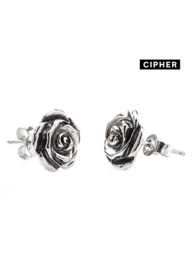 CIPHER 纯银玫瑰花耳钉男 嘻哈复古做旧花朵耳饰潮