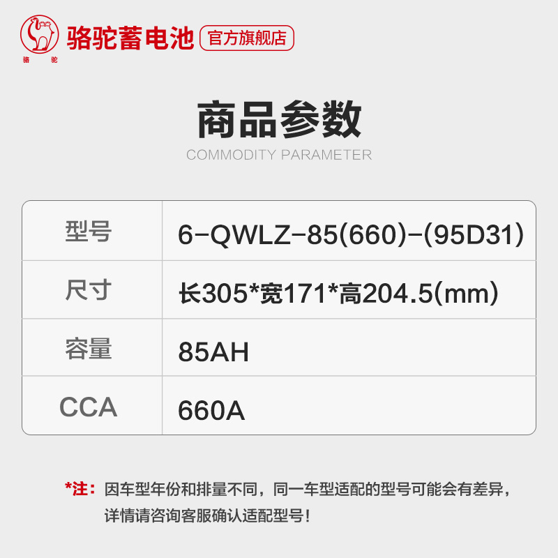 骆驼蓄电池95D31长城风骏纳智捷瑞风帕杰罗皮卡柴油汽车电瓶85ah