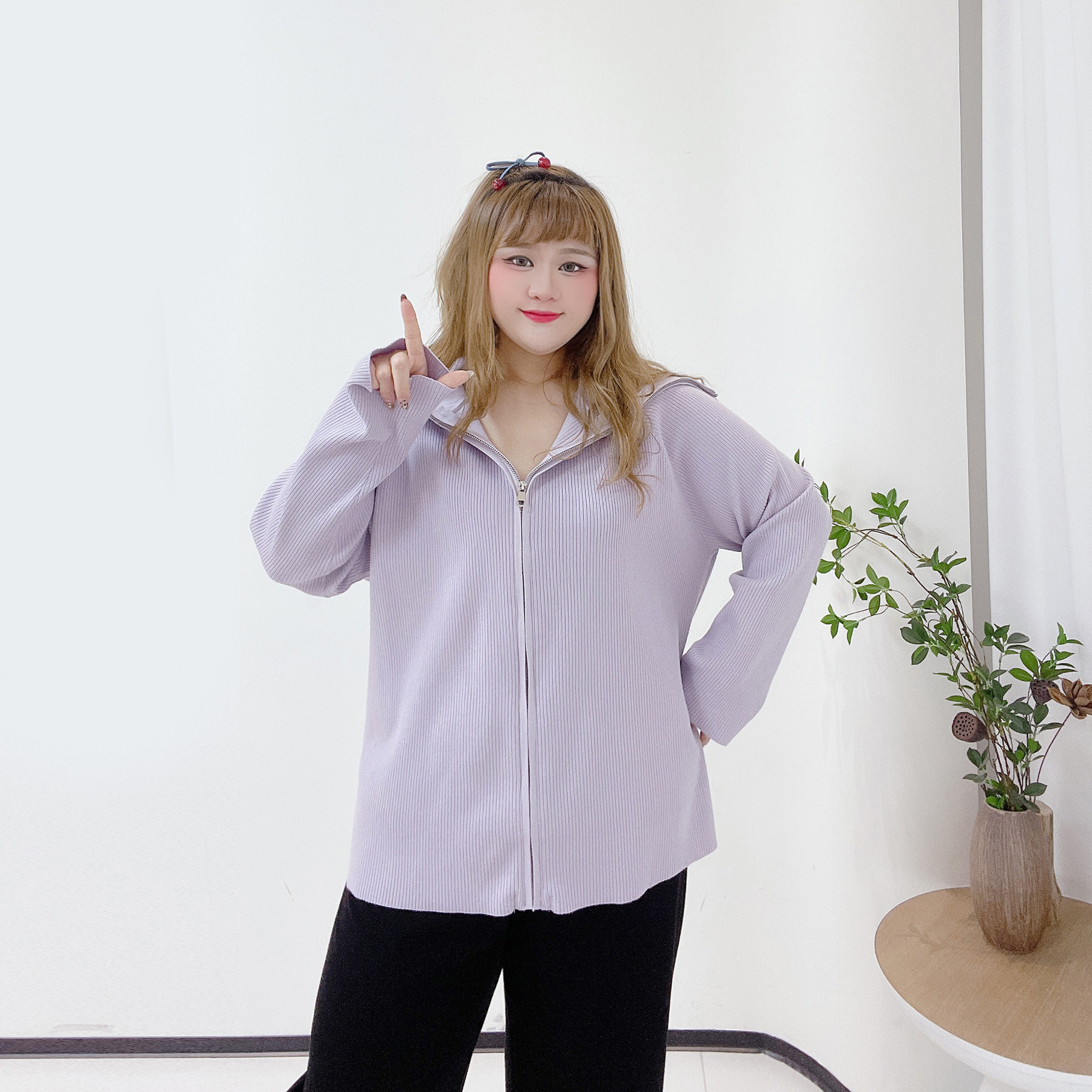 350斤气质翻领拉链毛衣胖莹莹大码女装秋季爆款宽松遮肉针织开衫,淘宝优惠券,粉丝福利购,淘宝优惠卷