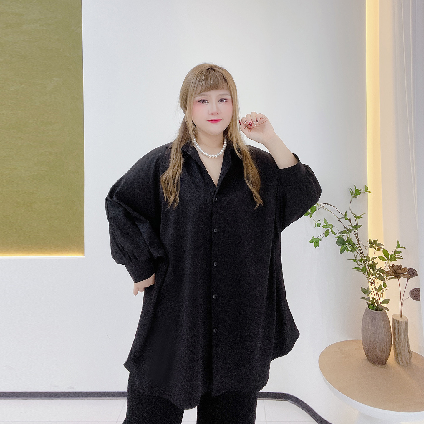 300斤遮肉加大码女装胖莹莹慵懒风秋气质纯色时尚落肩蝙蝠袖衬衫,淘宝优惠券,粉丝福利购,淘宝优惠卷