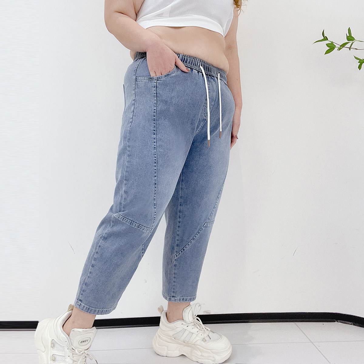 夏秋薄款300斤九分阔腿裤胖莹莹特大码女装胖mm潮显瘦直筒牛仔裤,淘宝优惠券,粉丝福利购,淘宝优惠卷