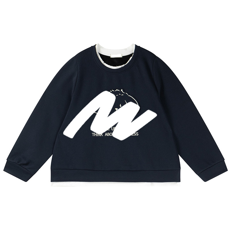 学院贴布刺绣加绒假两件胖莹莹大码女装秋冬撞色字母显瘦卡通卫衣,淘宝优惠券,粉丝福利购,淘宝优惠卷