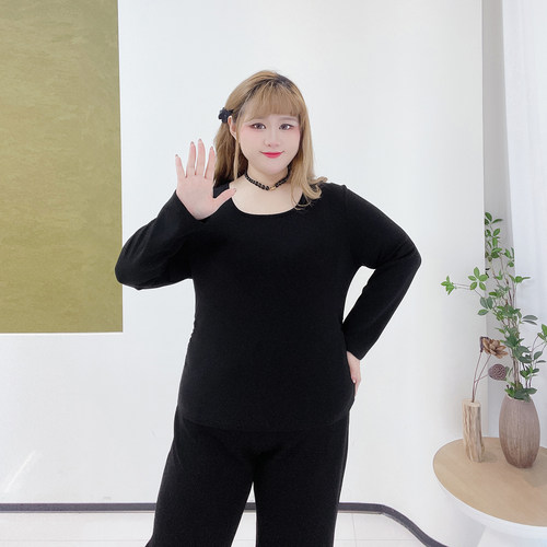 春季绒感保暖基础款打底衫胖莹莹大码女装纯色收腰显瘦内搭T恤衫 - 图2