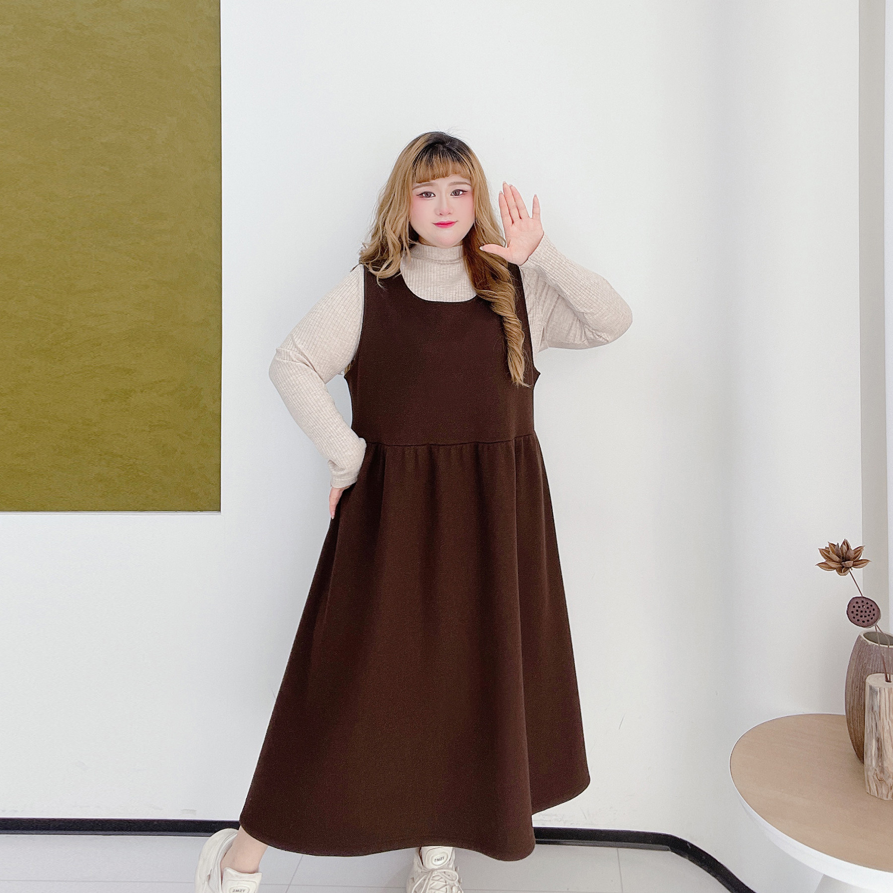 气质通勤半高领打底衫套装胖莹莹大码女装多元学院加绒背心连衣裙,淘宝优惠券,粉丝福利购,淘宝优惠卷