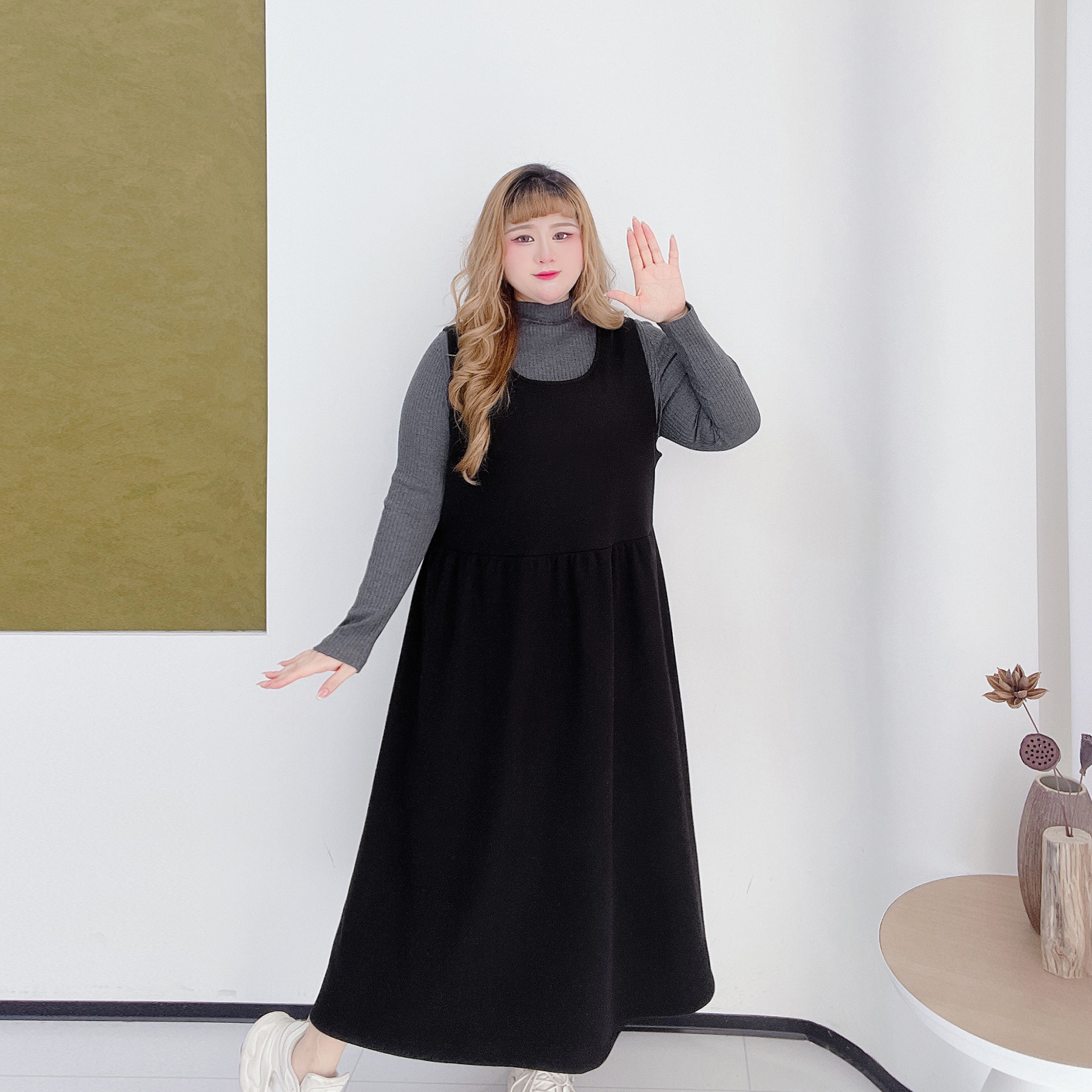 气质通勤半高领打底衫套装胖莹莹大码女装多元学院加绒背心连衣裙,淘宝优惠券,粉丝福利购,淘宝优惠卷