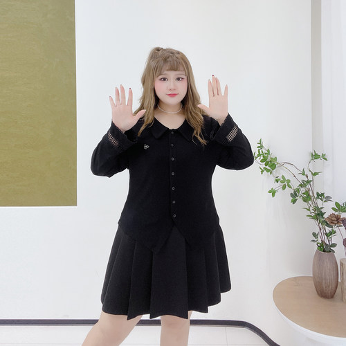 学院风polo领甜美花边T恤衫胖莹莹大码女装春季收腰减龄镂空小衫 - 图2