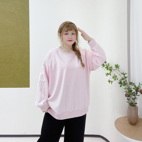 350斤别致风显瘦内搭上衣胖莹莹大码女装春季甜美蝴蝶结宽松卫衣 - 图2