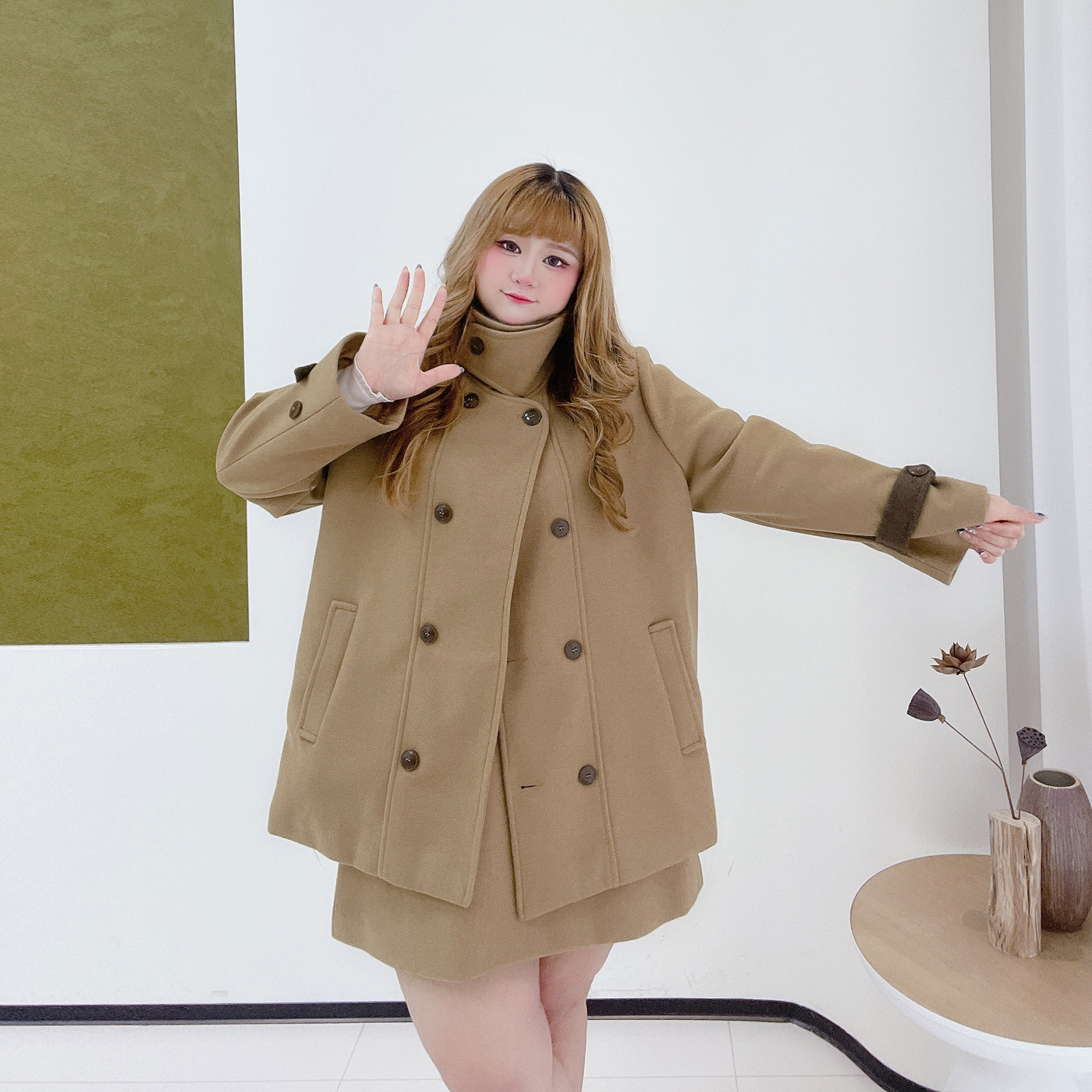 300斤美拉德套装胖莹莹大码女装冬季立领夹棉毛呢外套短款半身裙,淘宝优惠券,粉丝福利购,淘宝优惠卷