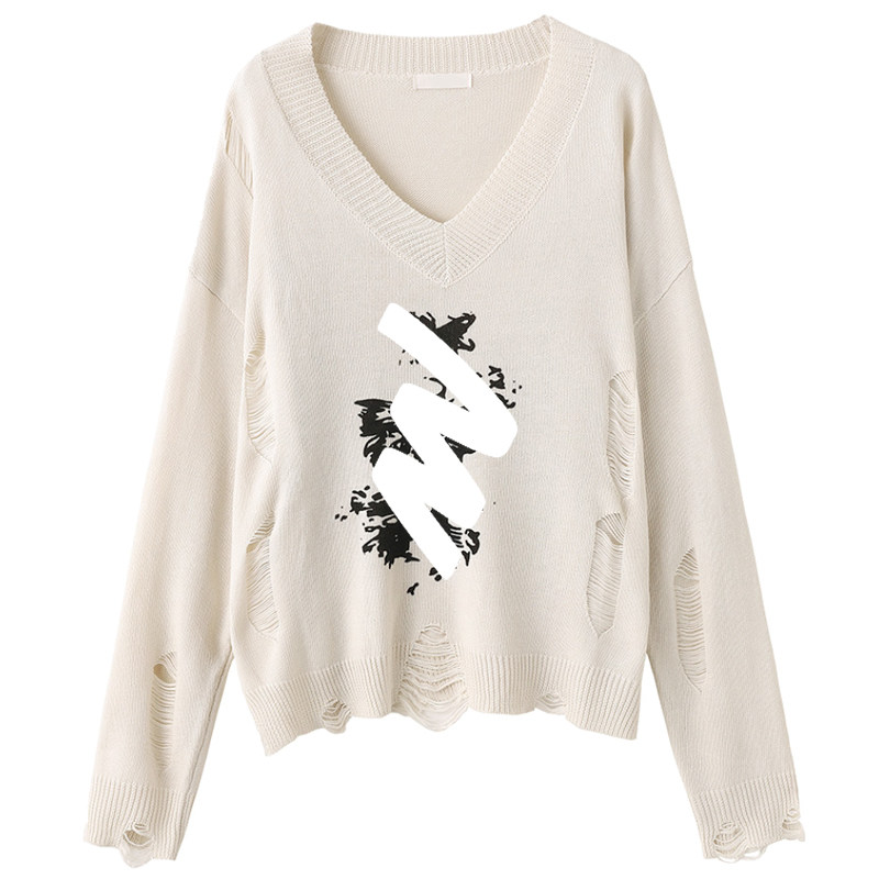 300斤遮肉小众镂空印花毛衣胖莹莹大码女装秋冬慵懒v领套头针织衫,淘宝优惠券,粉丝福利购,淘宝优惠卷
