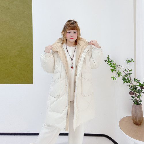 300斤遮肉保暖派克服加厚外套胖莹莹大码女装冬季连帽过膝羽绒服 - 图1