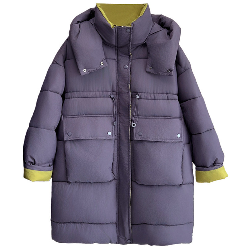 2025休闲风中长款撞色连帽面包服胖莹莹大码女装冬季加厚棉袄外套,淘宝优惠券,粉丝福利购,淘宝优惠卷