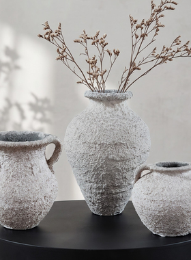 白色陶瓷花瓶客厅摆件插花鲜花轻奢高级感复古中古简约艺术侘寂风