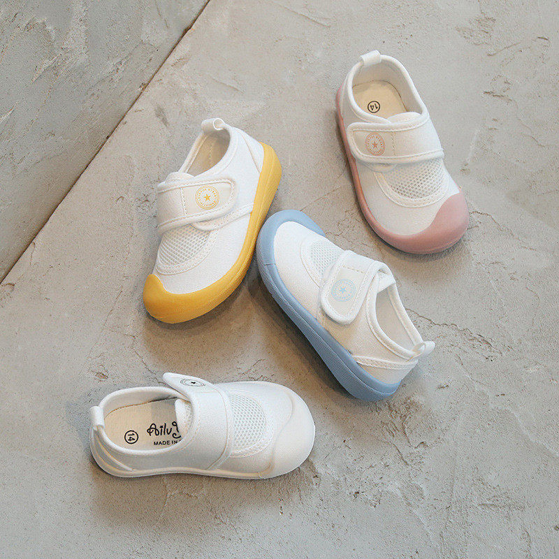 25春夏新款幼儿园网面透气帆布小白鞋魔术贴软底男女童2-8岁,淘宝优惠券,粉丝福利购,淘宝优惠卷