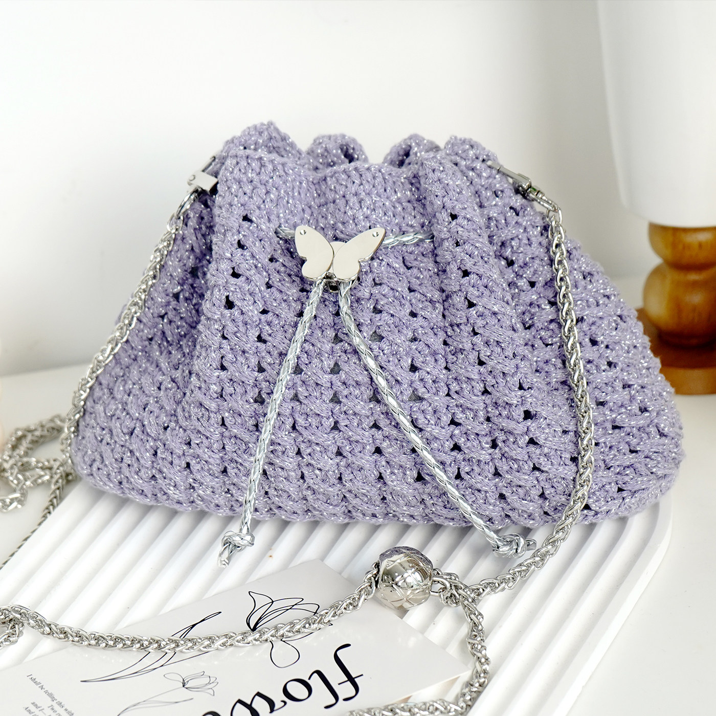 星熠蝴蝶碎银子小银线饺子包钩针编织材料包手工diy毛线钩织包包,淘宝优惠券,粉丝福利购,淘宝优惠卷