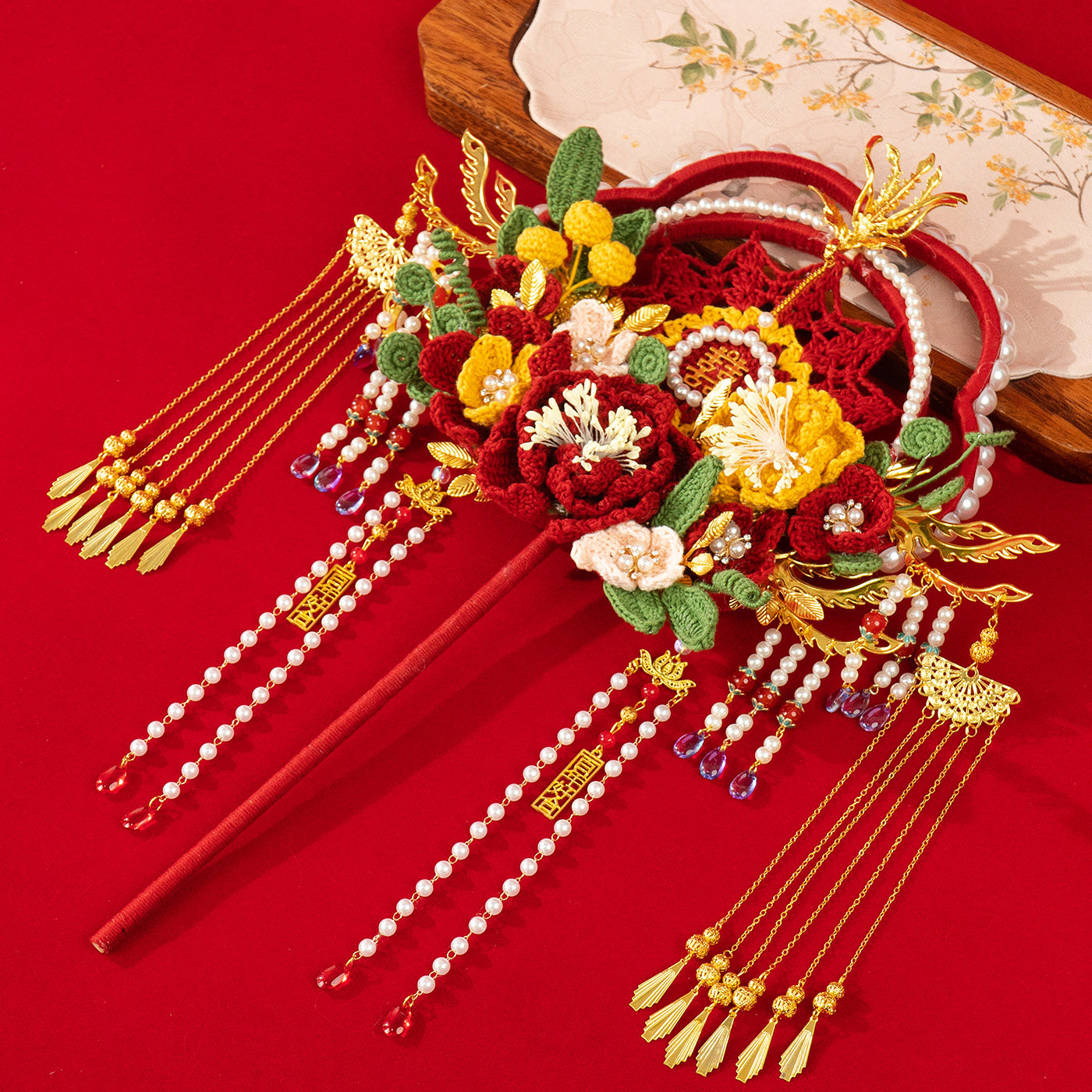 结婚钩织团扇手工diy毛线钩针编织材料包中式婚礼新婚礼物送新娘,淘宝优惠券,粉丝福利购,淘宝优惠卷