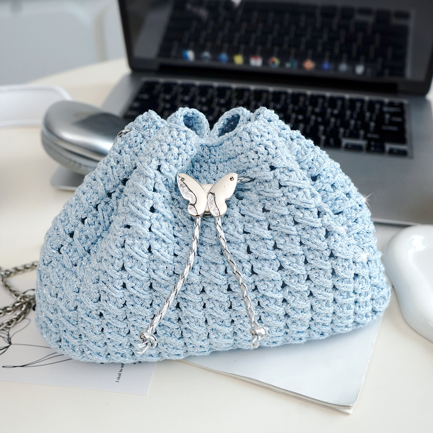 星熠蝴蝶碎银子小银线饺子包钩针编织材料包手工diy毛线钩织包包,淘宝优惠券,粉丝福利购,淘宝优惠卷