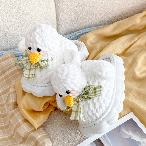 手工编织冰条线拖鞋diy材料包毛线自制钩针保暖拖鞋情侣家居秋冬 - 图3