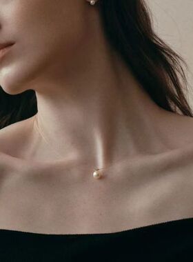 赵露思同款浮月珍珠项链女隐形悬浮金丝线单颗吊坠锁骨链高级感