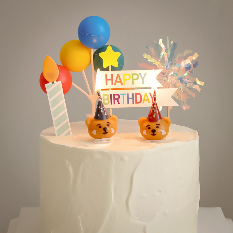 ins风小熊爱心蜡烛生日蛋糕装饰插件格子雨丝气球儿童甜品台烘焙,淘宝优惠券,粉丝福利购,淘宝优惠卷