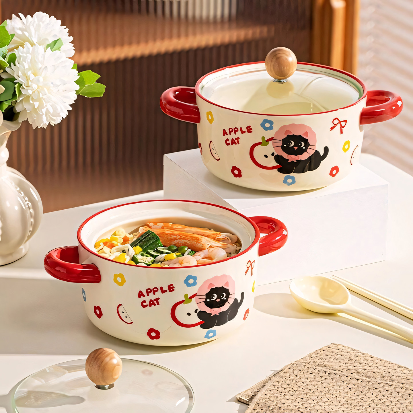 可爱陶瓷泡面碗带盖餐具学生宿舍大容量面碗个人专用双耳高颜值,淘宝优惠券,粉丝福利购,淘宝优惠卷