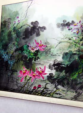中国美协会员 王辉手绘国画写意荷花图真迹字画礼品收藏 荷塘幽深