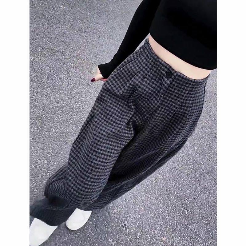 韩系百搭潮流撞色格子裤女2025早秋新款时尚百搭高腰休闲阔腿裤,淘宝优惠券,粉丝福利购,淘宝优惠卷