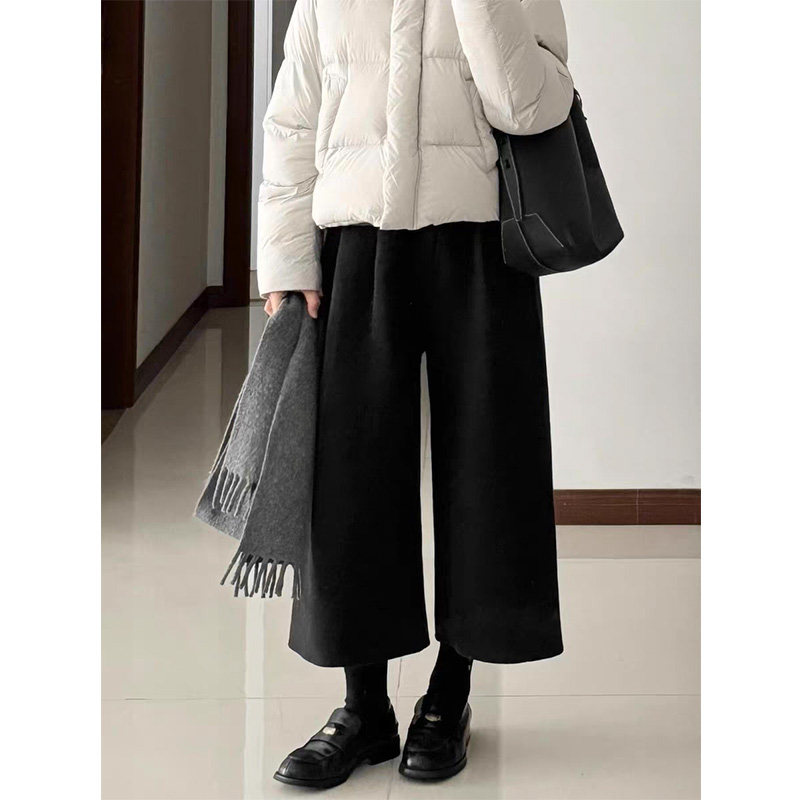灰色毛呢八分裤女2025冬新款高腰慵懒风小个子显瘦百搭休闲阔腿裤,淘宝优惠券,粉丝福利购,淘宝优惠卷