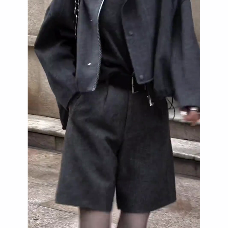 毛呢短裤女秋季2025新款日系高腰灰色显瘦休闲慵懒风宽松五分裤子,淘宝优惠券,粉丝福利购,淘宝优惠卷