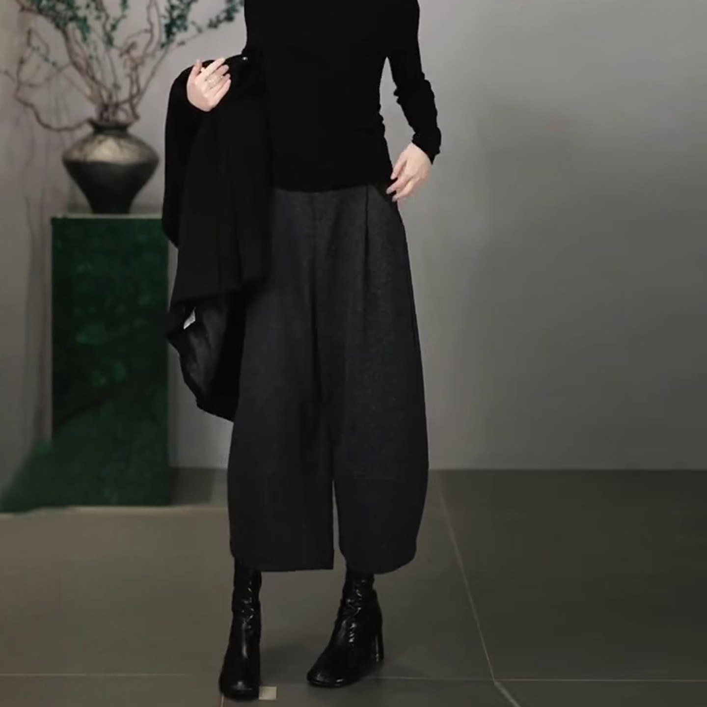 深灰色八分毛呢裤女秋冬新款高腰显瘦时尚百搭洋气减龄休闲阔腿裤,淘宝优惠券,粉丝福利购,淘宝优惠卷
