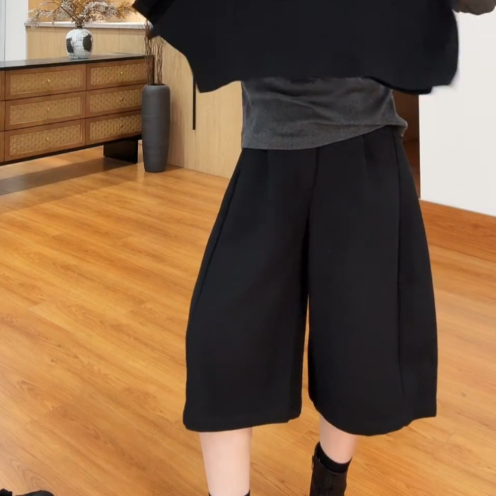 秋款视觉灰色慵懒风日系毛呢中裤2025大码胖mm气质百搭阔腿女裤子,淘宝优惠券,粉丝福利购,淘宝优惠卷