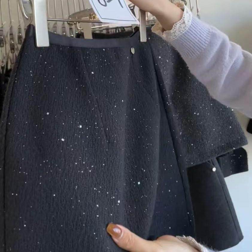 2025秋冬A字短裙星空闪闪亮片半身裙包臀裙黑色显瘦小个子辣妹装,淘宝优惠券,粉丝福利购,淘宝优惠卷