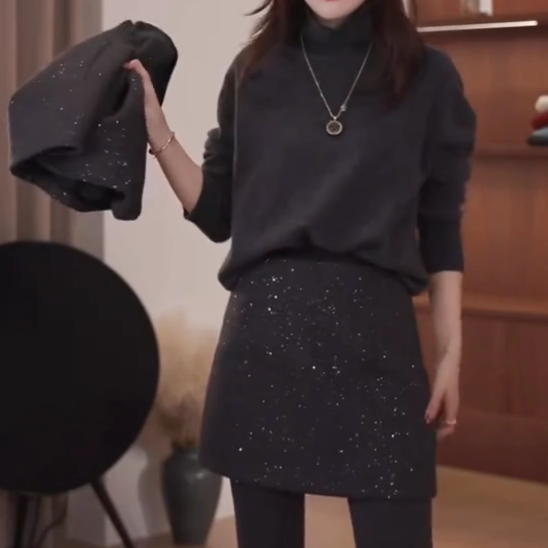 韩系百搭通勤亮片半身裙2025年冬季厚款梨形高腰显瘦宽松A字短裙,淘宝优惠券,粉丝福利购,淘宝优惠卷