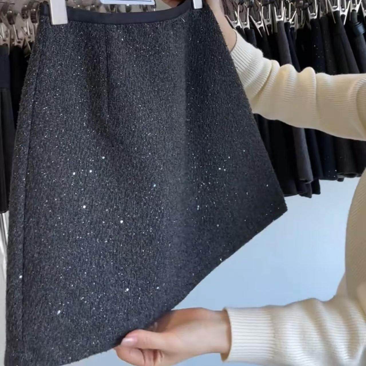 2025秋冬A字短裙星空闪闪亮片半身裙包臀裙黑色显瘦小个子辣妹装,淘宝优惠券,粉丝福利购,淘宝优惠卷