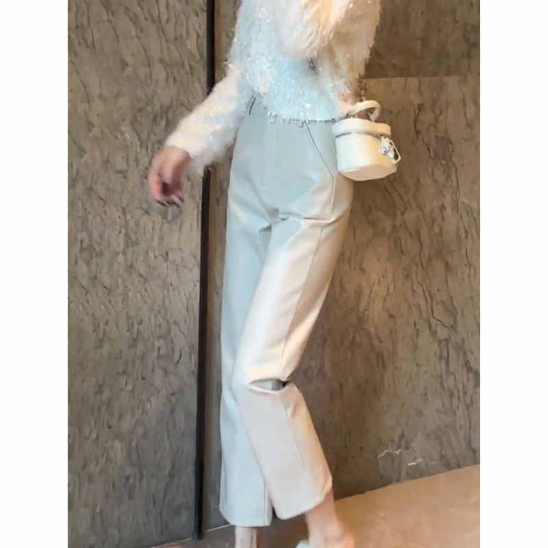 光泽感九分PU皮裤女秋季流行新款洋气减龄直筒裤百搭气质阔腿裤子,淘宝优惠券,粉丝福利购,淘宝优惠卷