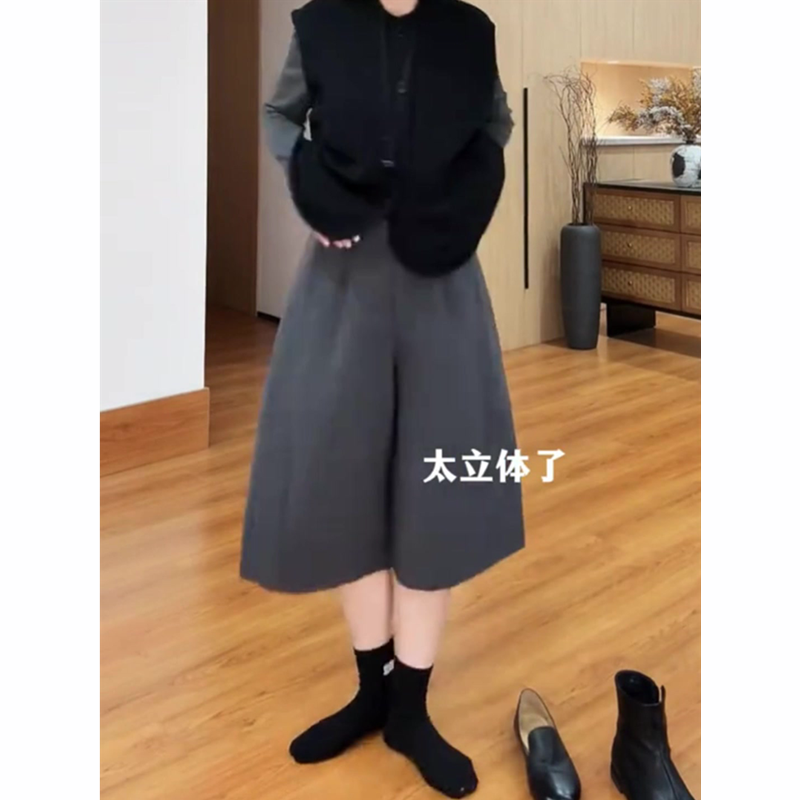 灰色毛呢休闲裤女2025秋季流行新款高腰宽松时尚百搭日常阔腿中裤,淘宝优惠券,粉丝福利购,淘宝优惠卷