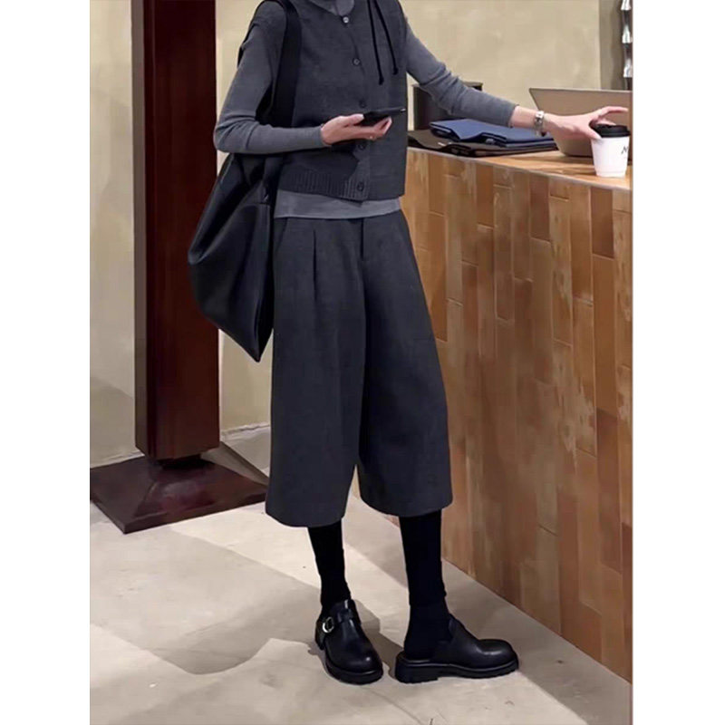 灰色毛呢八分裤女休闲裤秋冬新款显瘦气质时尚洋气百搭宽松阔腿裤,淘宝优惠券,粉丝福利购,淘宝优惠卷
