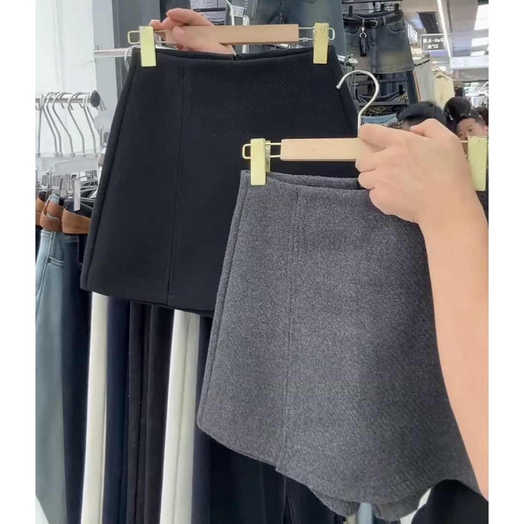 灰色百搭毛呢裙裤2025年秋冬季新款加厚高腰设计显瘦宽松半身裙裤,淘宝优惠券,粉丝福利购,淘宝优惠卷