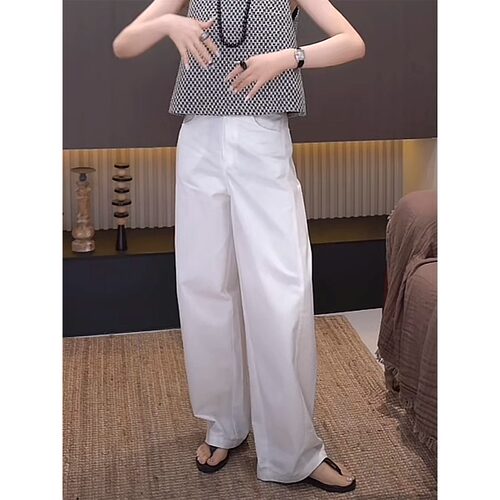 欧美风复古洗水棉凉感阔腿裤夏季女挺阔有型垂感高级百搭镰刀裤子 - 图2