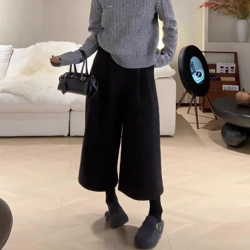黑色毛呢八分裤女秋冬流行新款日系高腰时尚宽松休闲百搭阔腿裤子,淘宝优惠券,粉丝福利购,淘宝优惠卷