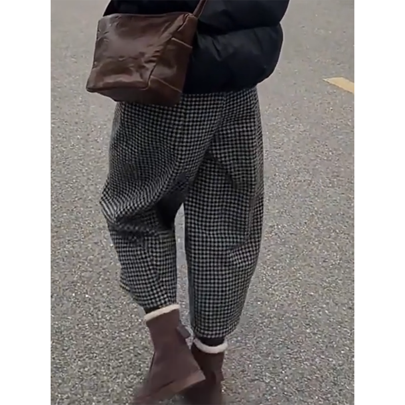 宽松大码胖mm遮肉格子弯刀裤女秋冬新款小个子高腰九分休闲阔腿裤,淘宝优惠券,粉丝福利购,淘宝优惠卷