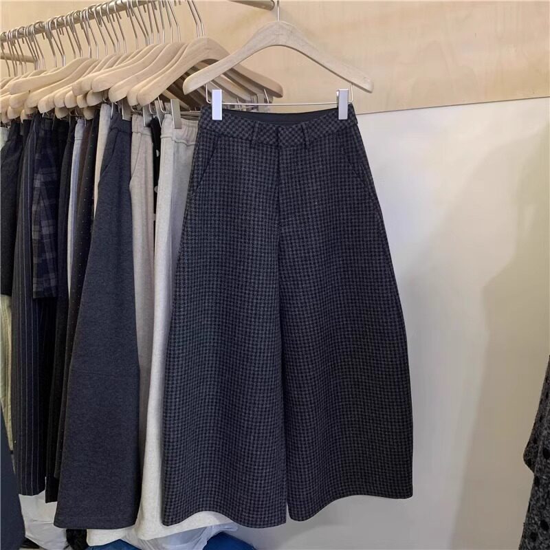 欧货格子阔腿裤女冬季新款大码梨形身材小个子加绒加厚毛呢休闲裤,淘宝优惠券,粉丝福利购,淘宝优惠卷