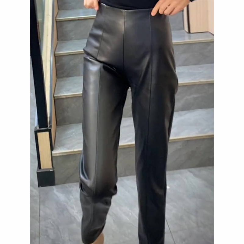 通勤风黑色紧身皮裤女2025秋季新款高级感时髦显瘦百搭九分烟管裤,淘宝优惠券,粉丝福利购,淘宝优惠卷