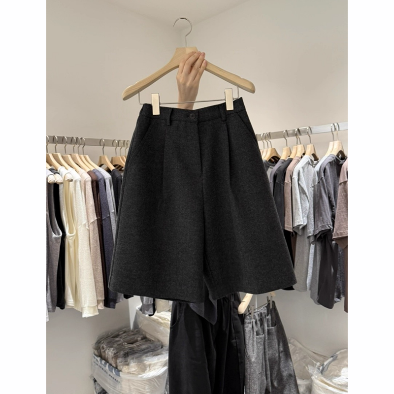 韩国东大门2025秋冬新款后松紧腰系扣毛呢短裤女五分休闲裤阔腿裤,淘宝优惠券,粉丝福利购,淘宝优惠卷