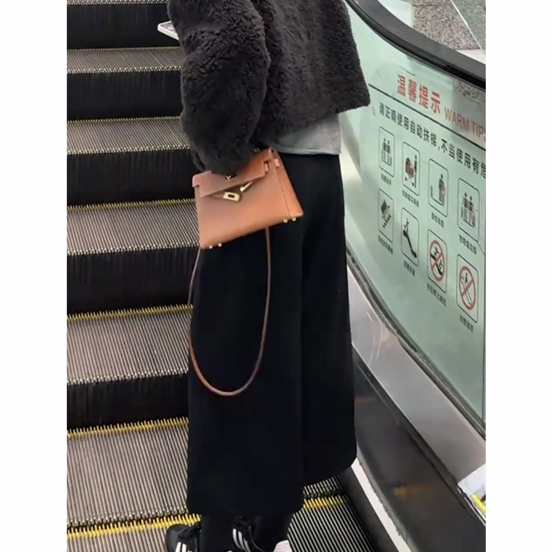 日系小众黑色八分毛呢裤女秋冬2025新款松弛腔调加厚休闲阔腿裤子,淘宝优惠券,粉丝福利购,淘宝优惠卷