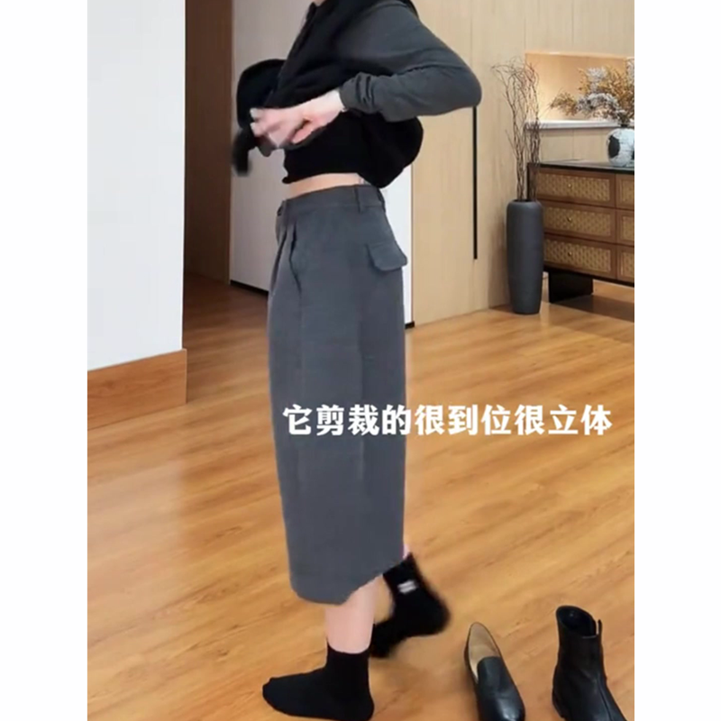 灰色毛呢休闲裤女2025秋季流行新款高腰宽松时尚百搭日常阔腿中裤,淘宝优惠券,粉丝福利购,淘宝优惠卷