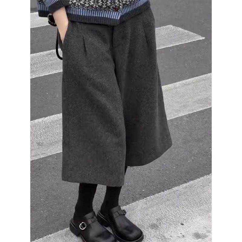 韩系设计感别致羊毛六分裤2025冬季柔软舒适压褶高腰百搭休闲裤子,淘宝优惠券,粉丝福利购,淘宝优惠卷