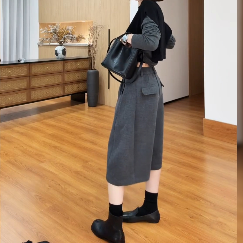 秋款视觉灰色慵懒风日系毛呢中裤2025大码胖mm气质百搭阔腿女裤子,淘宝优惠券,粉丝福利购,淘宝优惠卷
